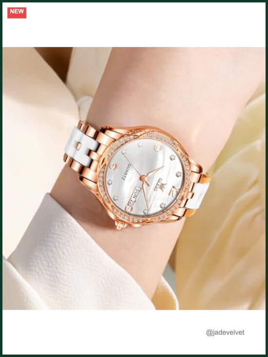 Luxury Ceramic Stainless Steel Women\'s Dress Watch Quartz Diamond Accents main image 6